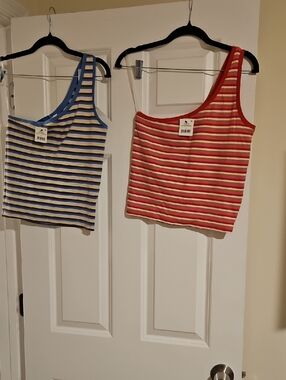 Striped One-Shoulder Tank Top - Red